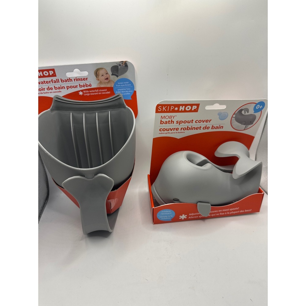NWT Skip Hop Moby Bath Rinser & Spout Cover Set Grey Whale 235051 235103